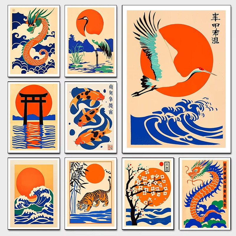 Japanese Lifestyle Gifts - Ретро японские иллюстрации, холст с принтом,